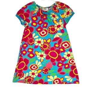 Hanna Andersson Girls' A-Line Floral Summer Dress 5-6 Blue Pink 100% Cotton